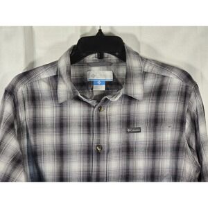 Columbia Medium Plaid Button Up Long Sleeve Casual Cotton Men's Black‎ White